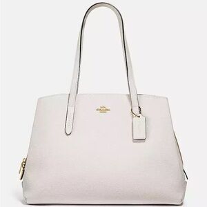 Coach Large charlie 40 Carryall Leather Tote white cream chalk gold zipper
